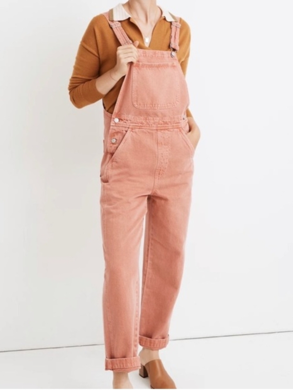 Madewell denim bib overalls rose dust relaxed fit Straight Leg M4201 $148